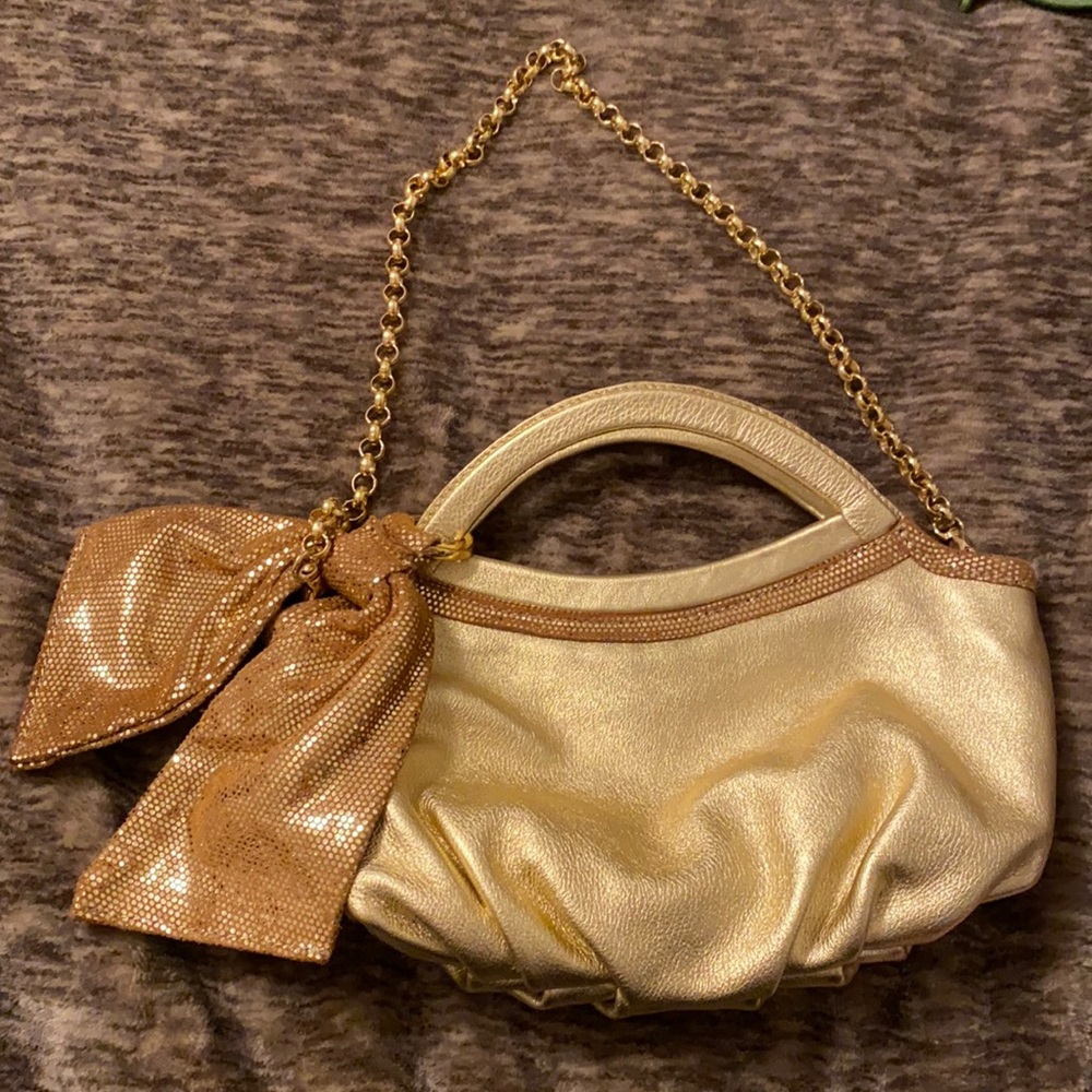 💛Sophia‎ C Real Leather Gold Clutch Purse💛